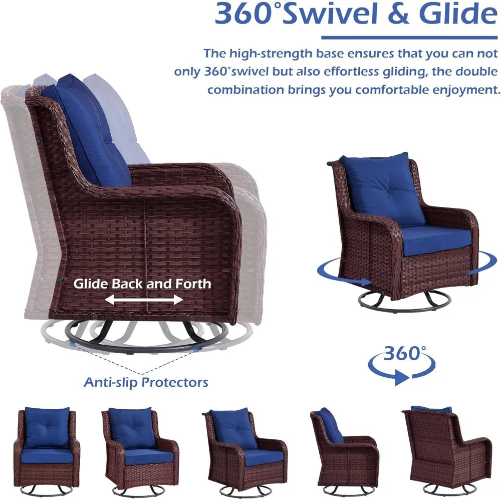 HUANZHUANG Patio 3 Piece Wicker Set With Swivel Chairs