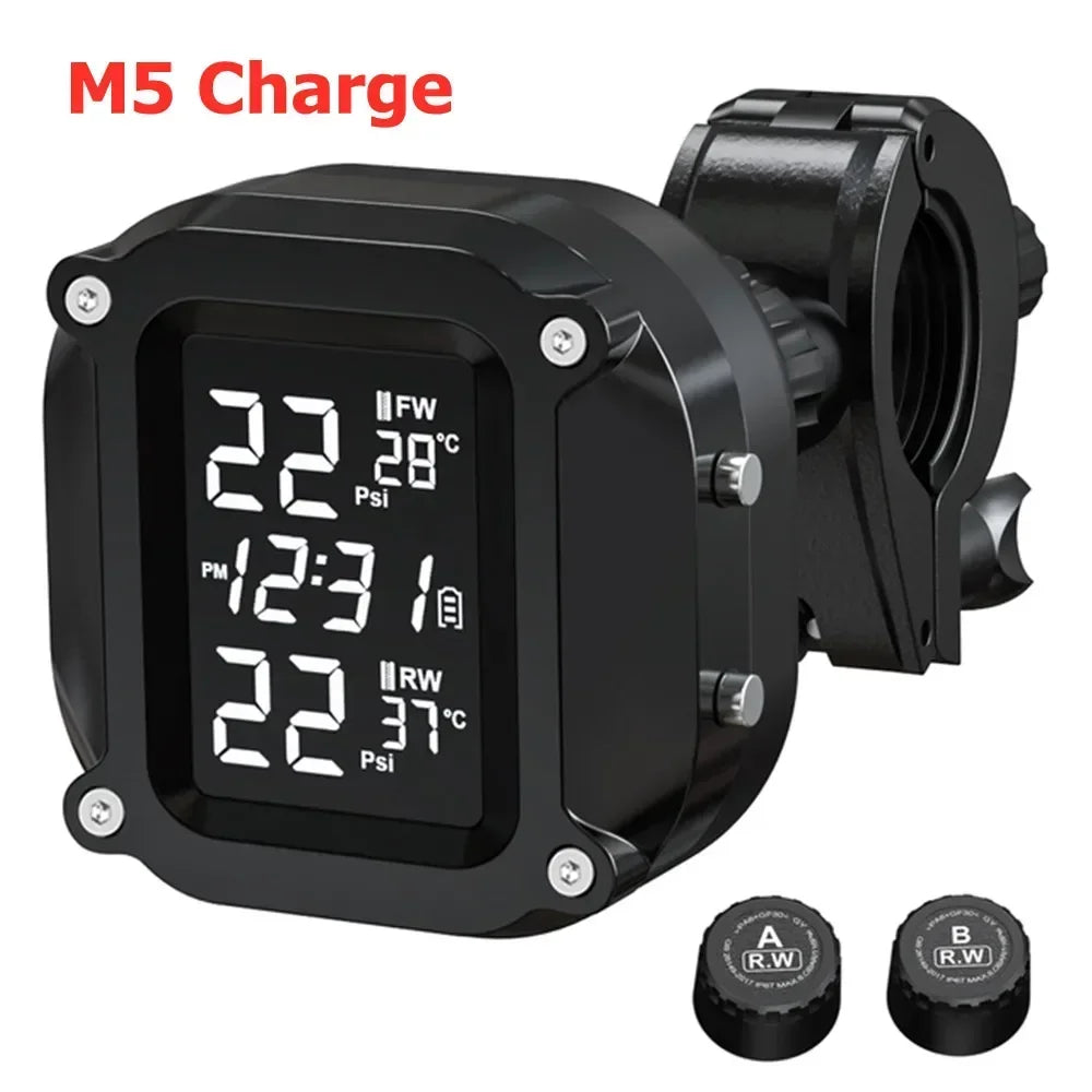 Solar Charging TPMS Motorcycle Tire Pressure Monitoring With Temp Alarm