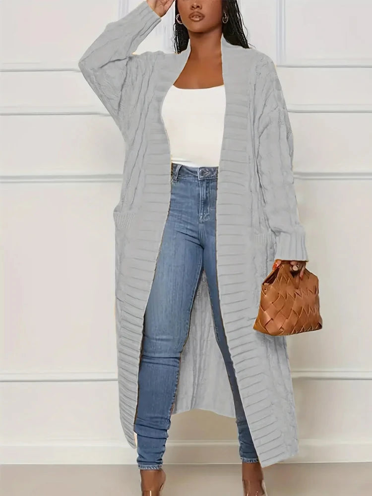 Women's Long Cardigan With Pockets Knit Sweater Acrylic