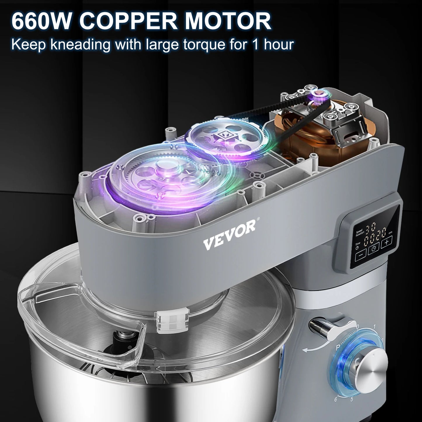 VEVOR 5.5 7L Electric Stand Mixer With 6 Speeds And LCD Screen