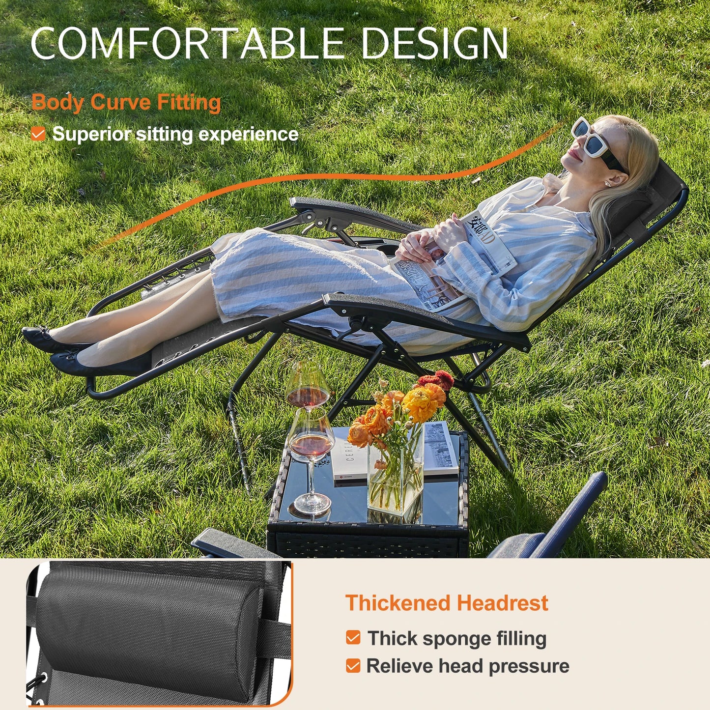 JHK Zero Gravity Portable Recliner Lounge Chairs Set of Two