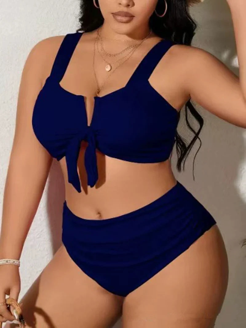 Plus Size Ribbed Bikinis Two Piece High Waist Bathing Suit