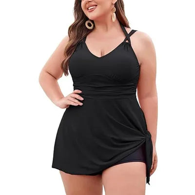 Women Plus Size Floral Tankini Swimdress with Boyshort
