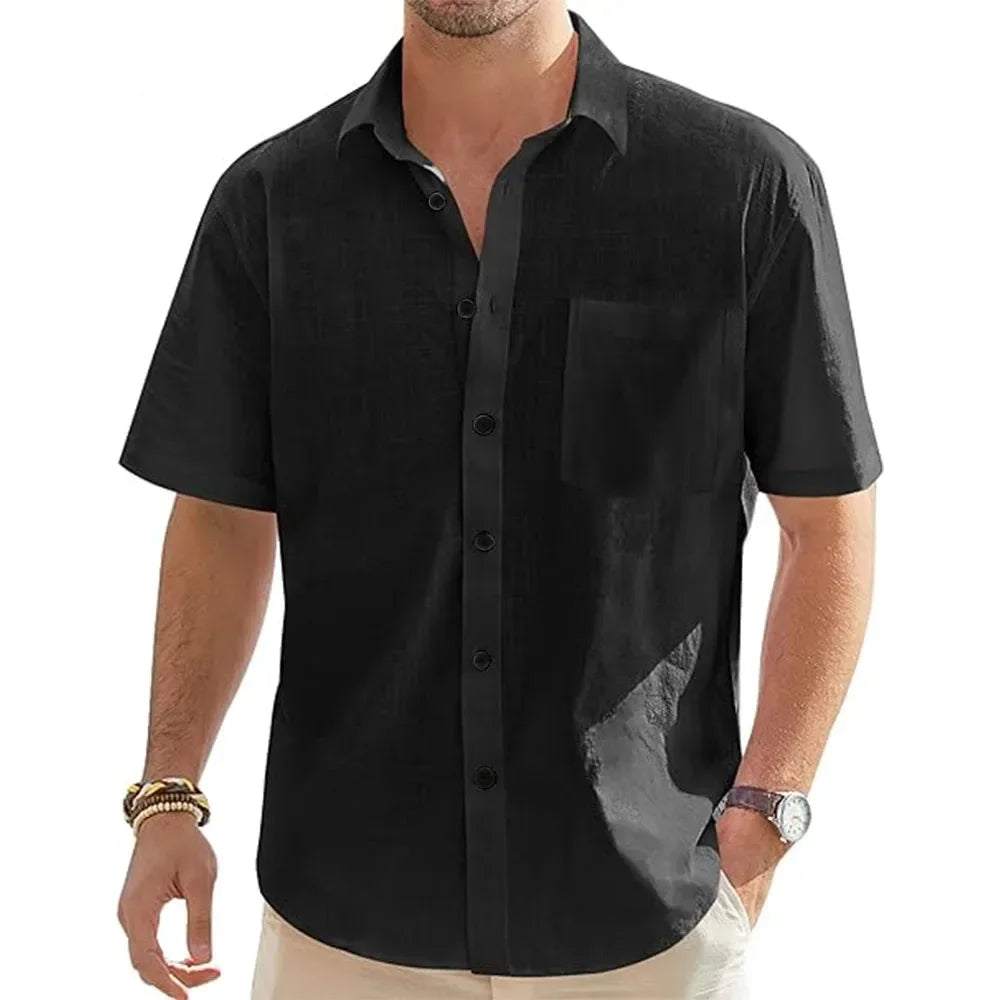 Men's Casual Cotton Linen Short Sleeve Shirts for Summer