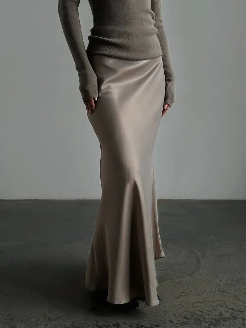 Elegant Women's Satin Maxi Skirt for Spring and Summer