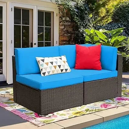 2/5 Pieces All Weather Outdoor Sectional Patio Furniture Set Wicker Rattan Sofa