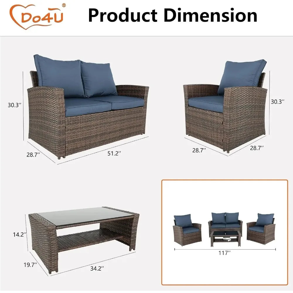 3 4 5 Pieces Patio Furniture Sets Outdoor Sectional Wicker Set Outdoor Conversation Set Patio Loveseats with Coffee Table