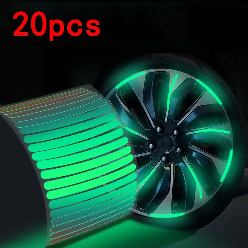 20 Pieces Car Tire Rim Reflective Stickers Night Safety Warning Strip Motorcycle Bike Auto Wheel Hub Reflector Decals