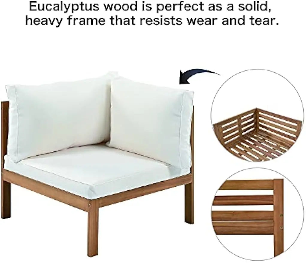 Outdoor Sectional Sofa Set with Coffee Table Removable Patio Sectional Seating Group L Shape Corner Sofa Set Natural Wood Beige