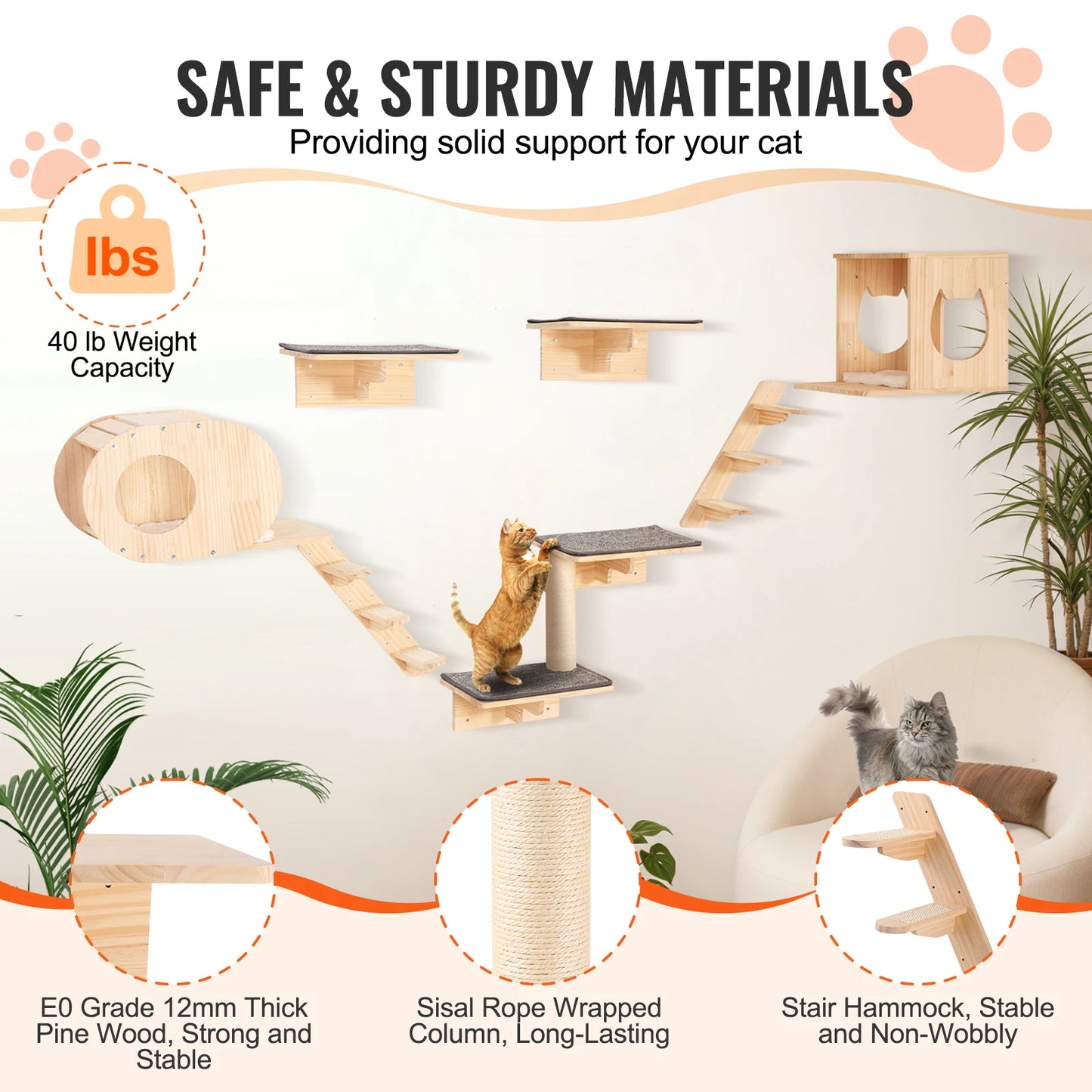 Wall Mounted Cat Shelves With Jumping Boards And Hammocks
