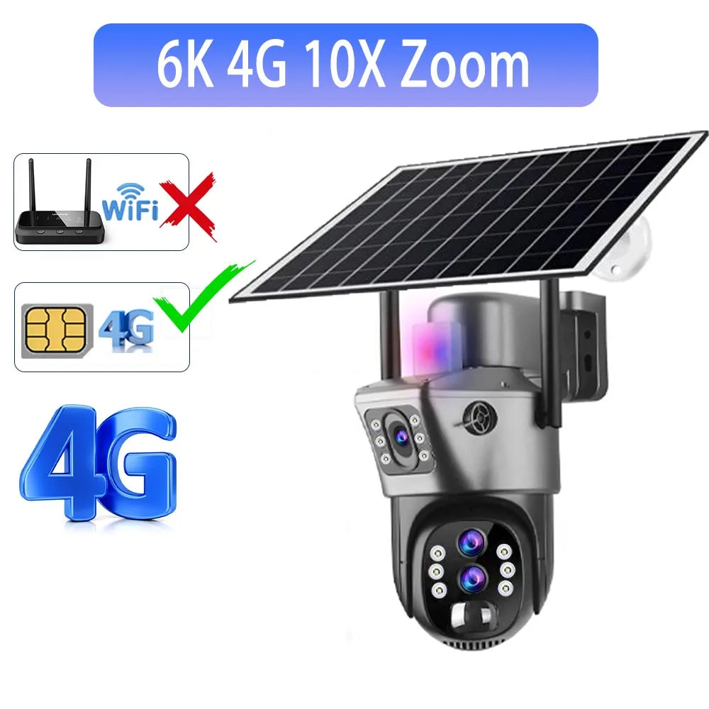 Solar Outdoor Surveillance Camera with 10X Digital Zoom and 4G