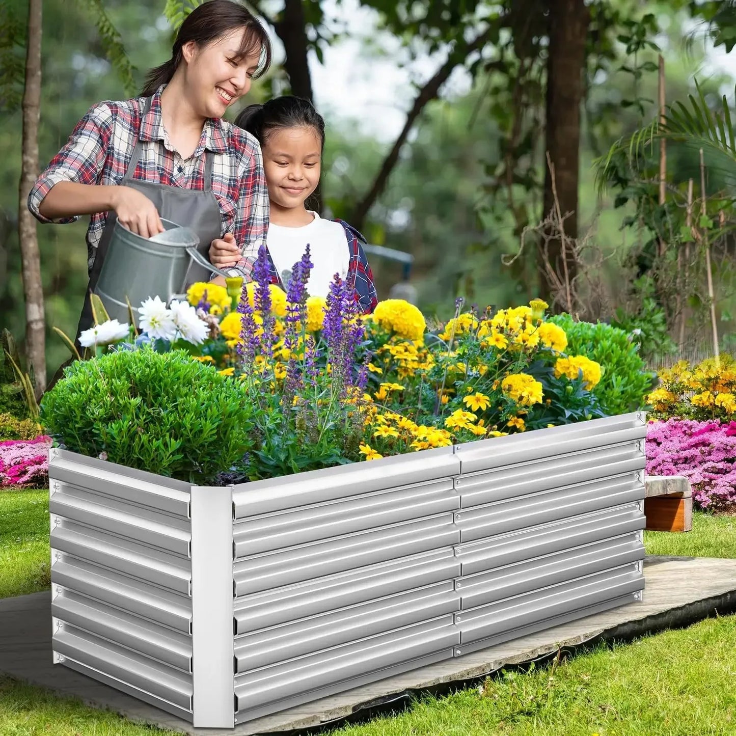 Galvanized Raised Garden Bed With Trellis For Vegetables And Flowers