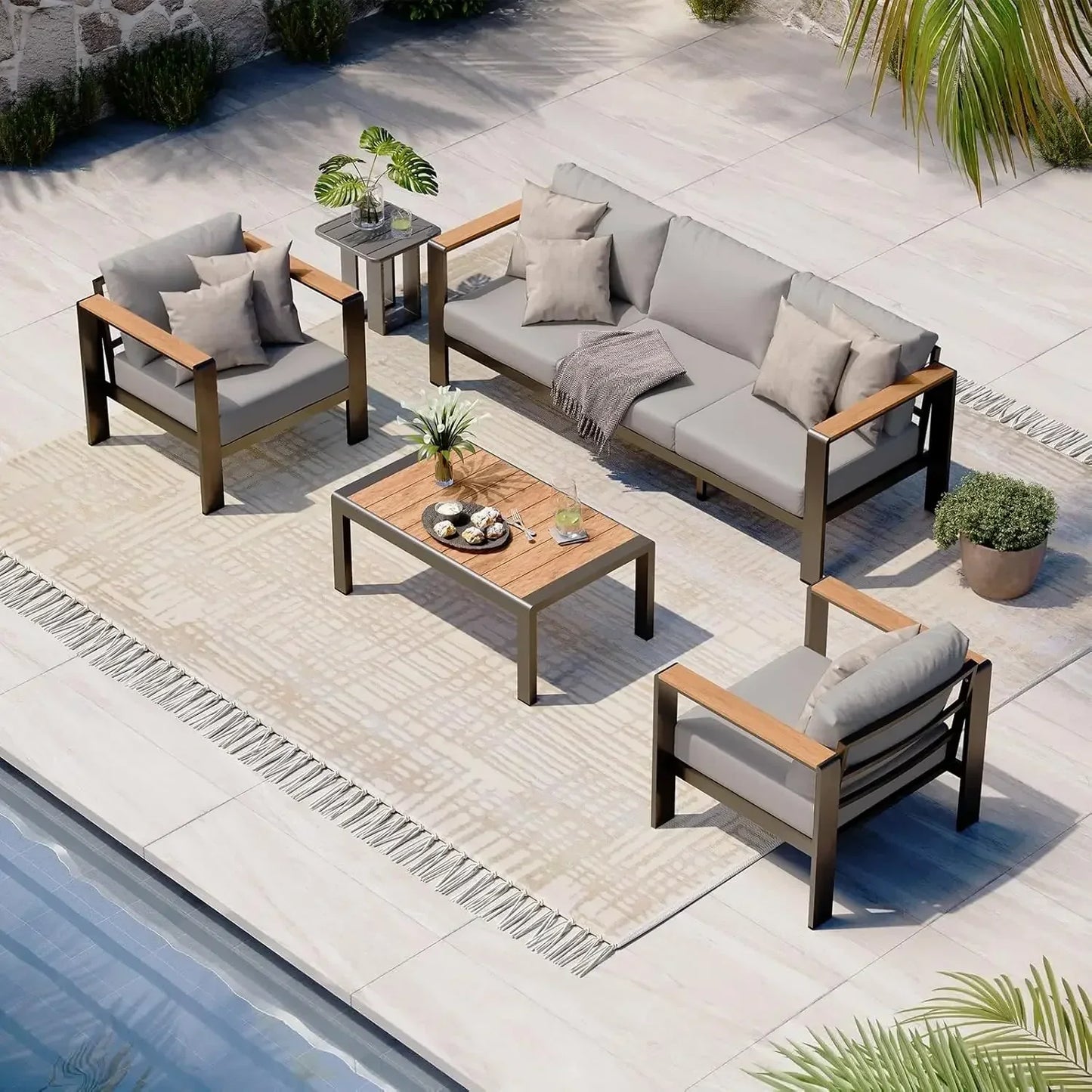 Aluminum Outdoor Patio Conversation Furniture Set With Coffee Table
