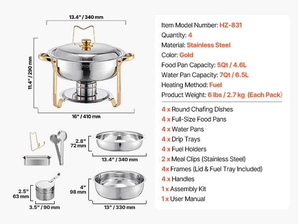 VEVOR Chafing Dish Buffet Set Stainless Steel Chafer Warmer