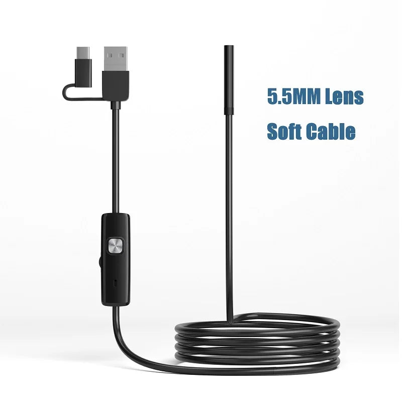 5.5MM 7MM Android Endoscope 3IN1 Type C Micro USB Mini Camera Pipe Inspection Borescope 6 LEDs Waterproof for Smartphone PC