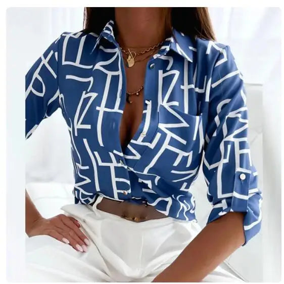 HEYTOAICN Casual Long Sleeve Lapel Slim Blouse Women Office