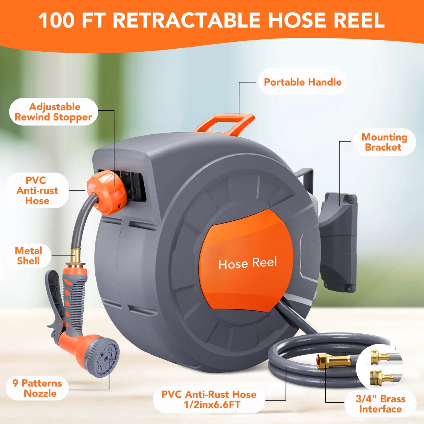 Retractable Garden Hose Reel With Automatic Rewind System