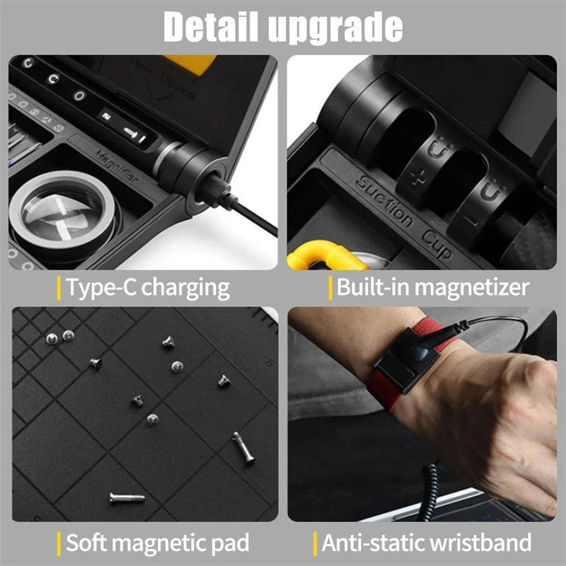 Wireless Rechargeable Screwdriver Set With LED Light Bits