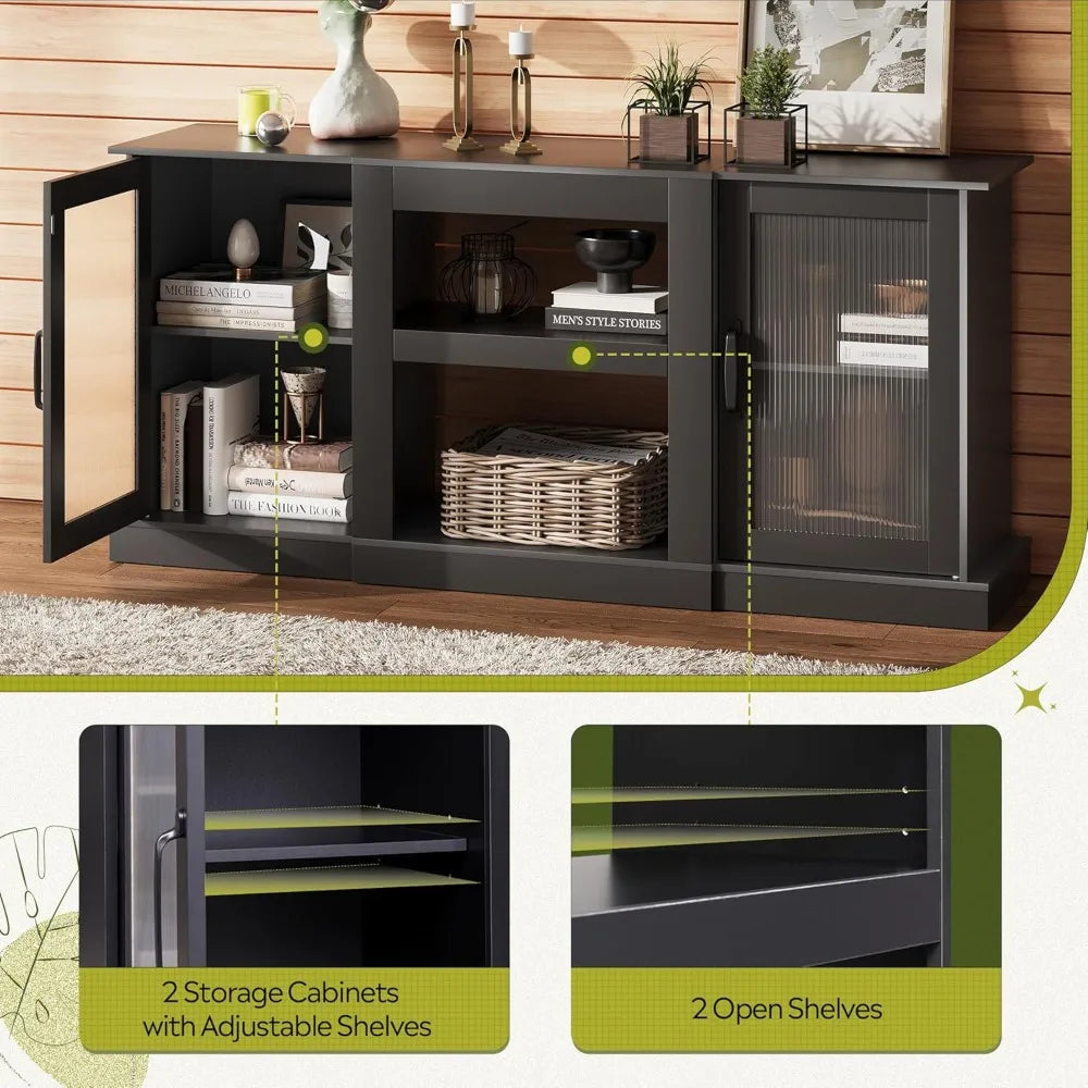 Contemporary TV Console With Multifunctional Storage Shelves And EntertainmentHub