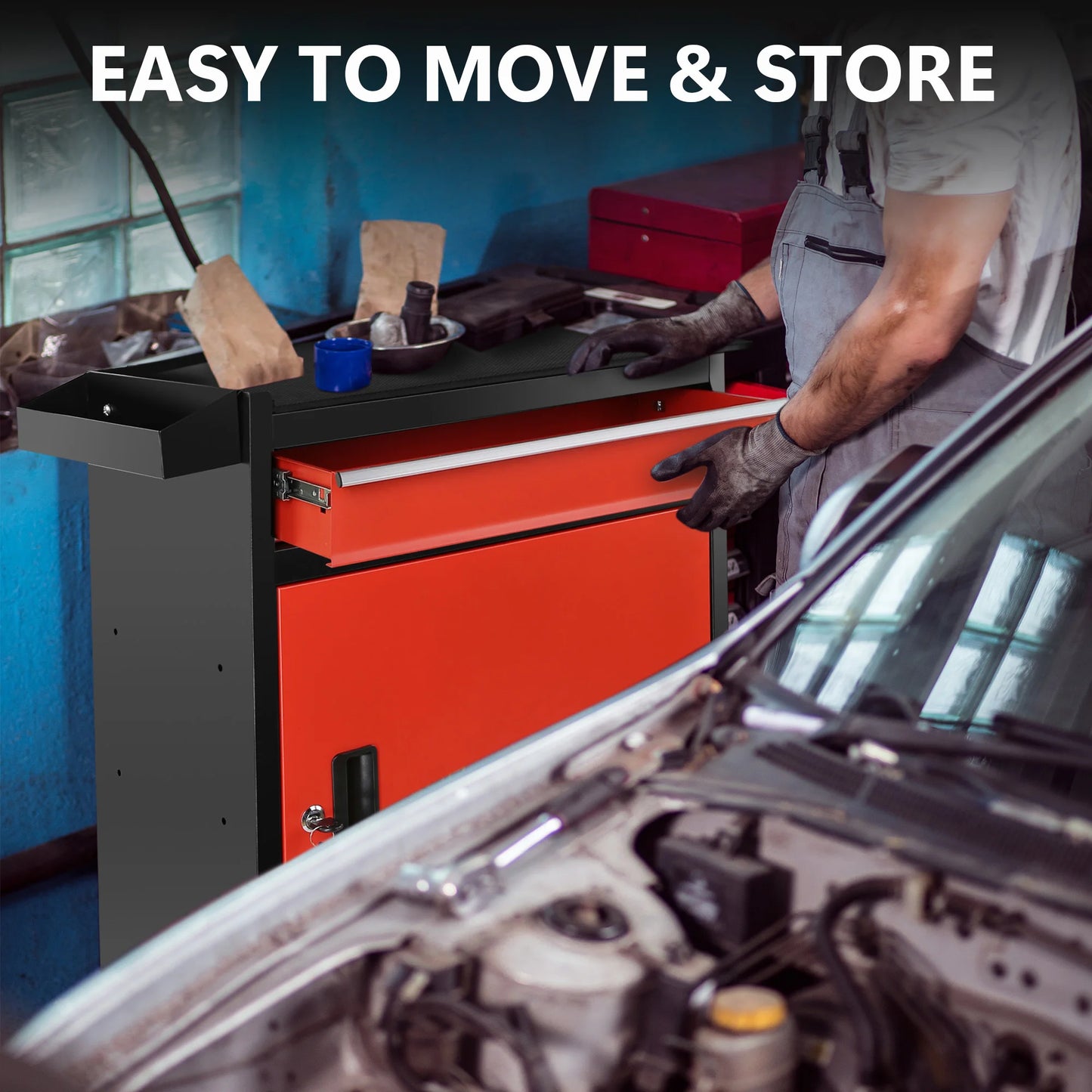 5-Drawer Rolling Tool Storage Cabinet With Locking Mechanism
