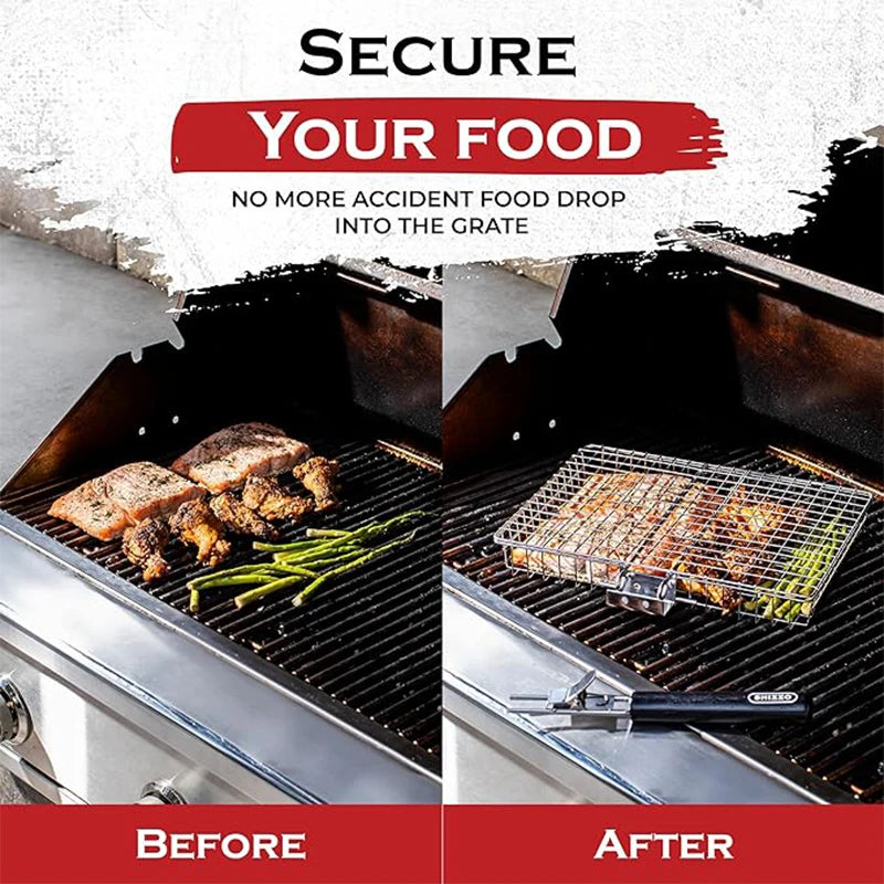Folding Portable Stainless Steel BBQ Grill Basket for Cooking
