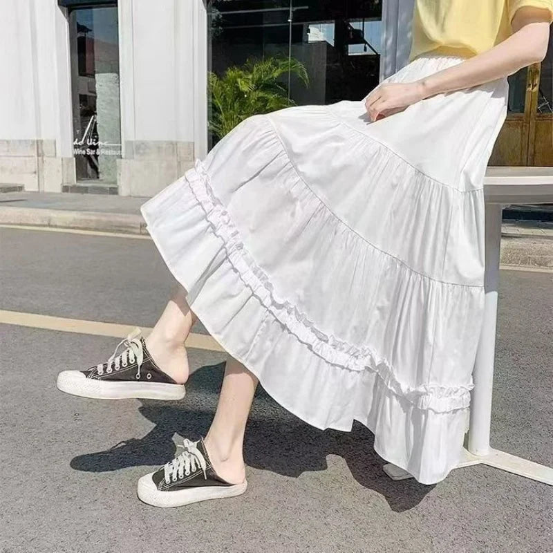 Chic Vintage A-Line Skirt for Women with Ruffle Detail