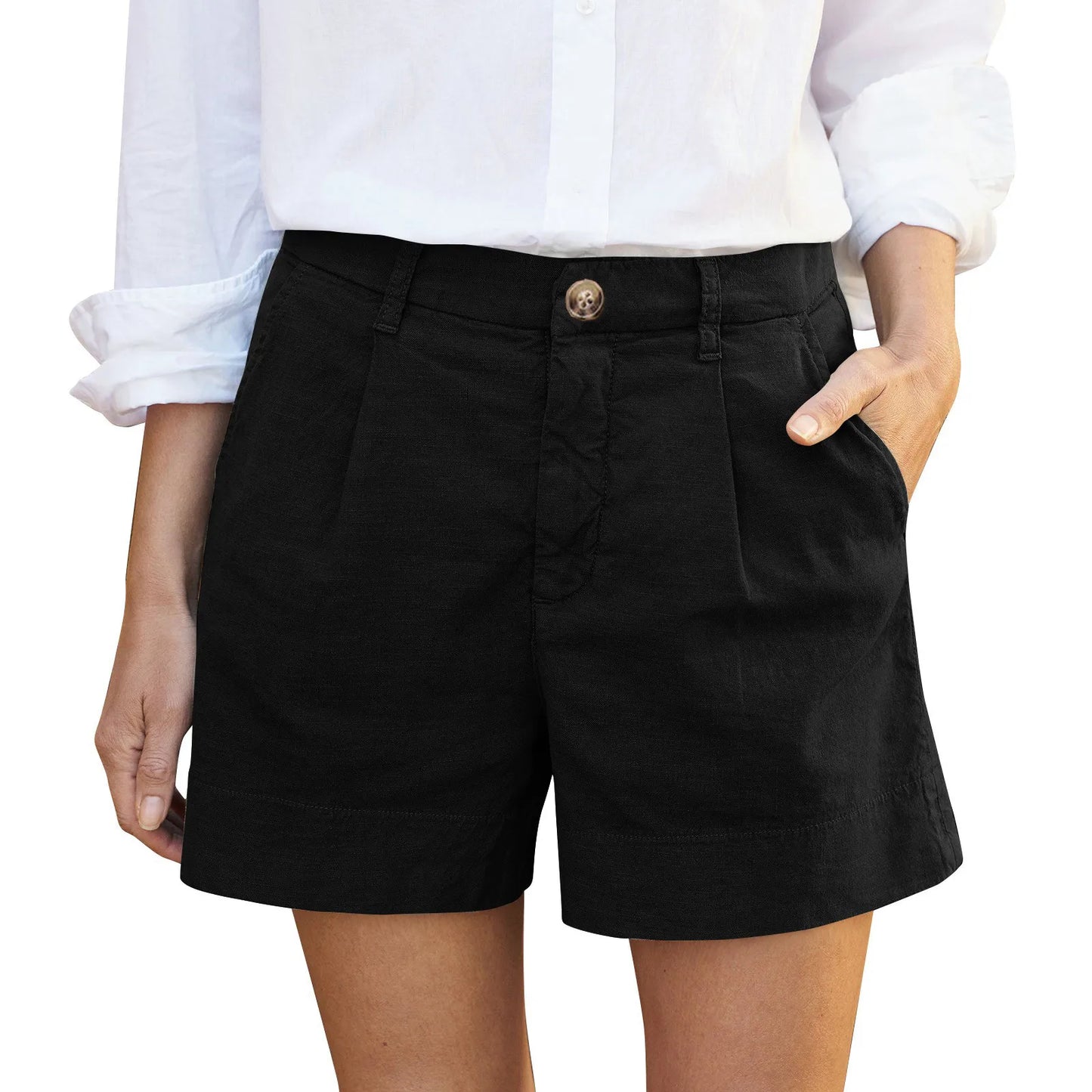 Cotton Linen High Waist Shorts for Women