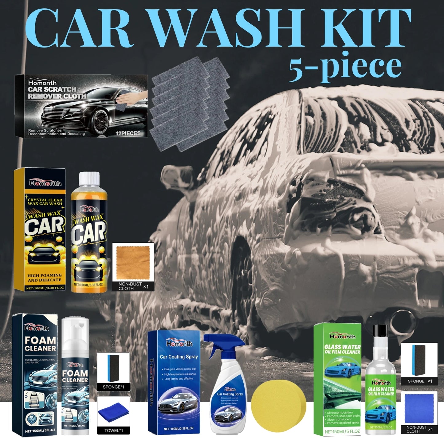 Multi-Purpose Car Wash Kit for Complete Vehicle Care