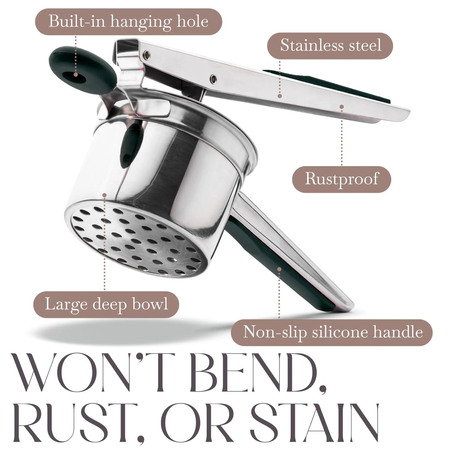 Heavy Duty Stainless Steel Potato Masher and Ricer Kitchen Tool for Perfect Mashed Potatoes