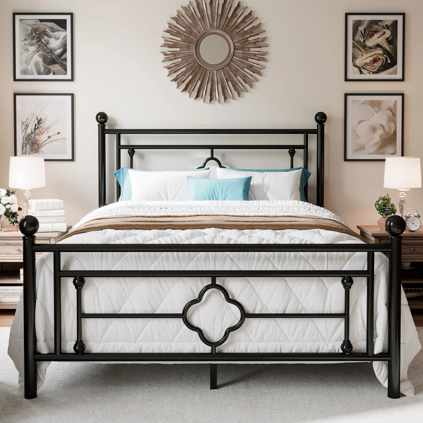 Hoomic Victorian Wrought Iron Headboard Platform Bed Frame