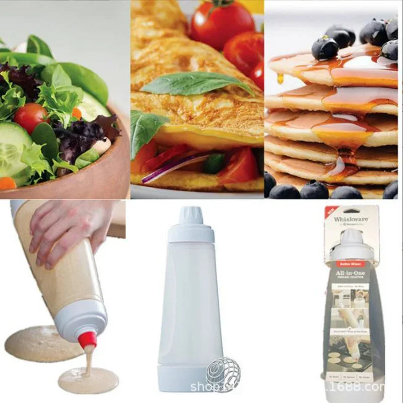 Hand Cranked Batter Mixer Bottle with Scale and Whisk Ball