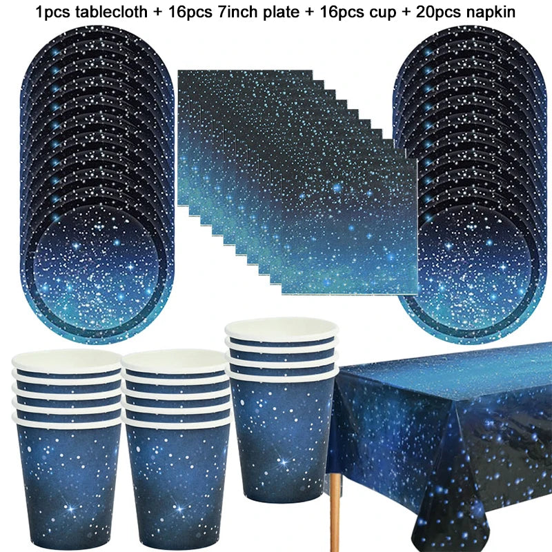 Galaxy Party Disposable Tableware Set for Outer Space Celebrations