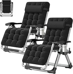Zero Gravity Outdoor Lounge Chair Pair With Cushions