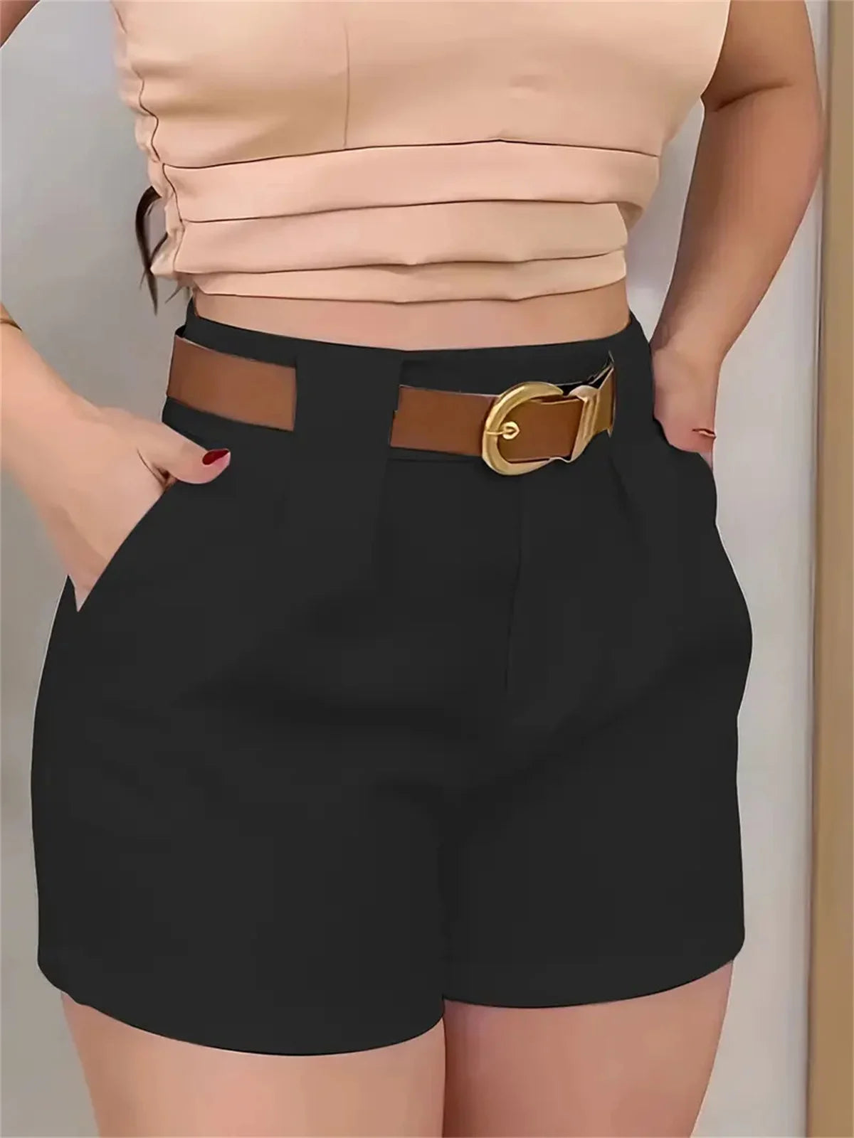 DOHTIH Women High Waist Belted Shorts Elegant Casual Pants