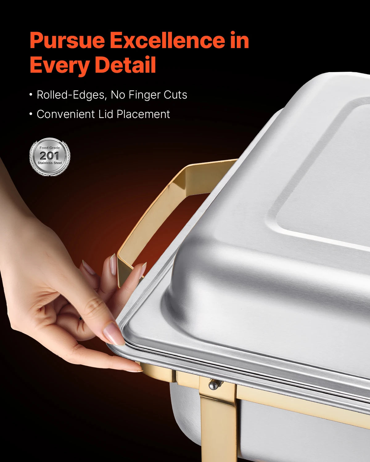 Stainless Steel Chafing Dish Buffet Set with Gold Finish for Elegant Catering