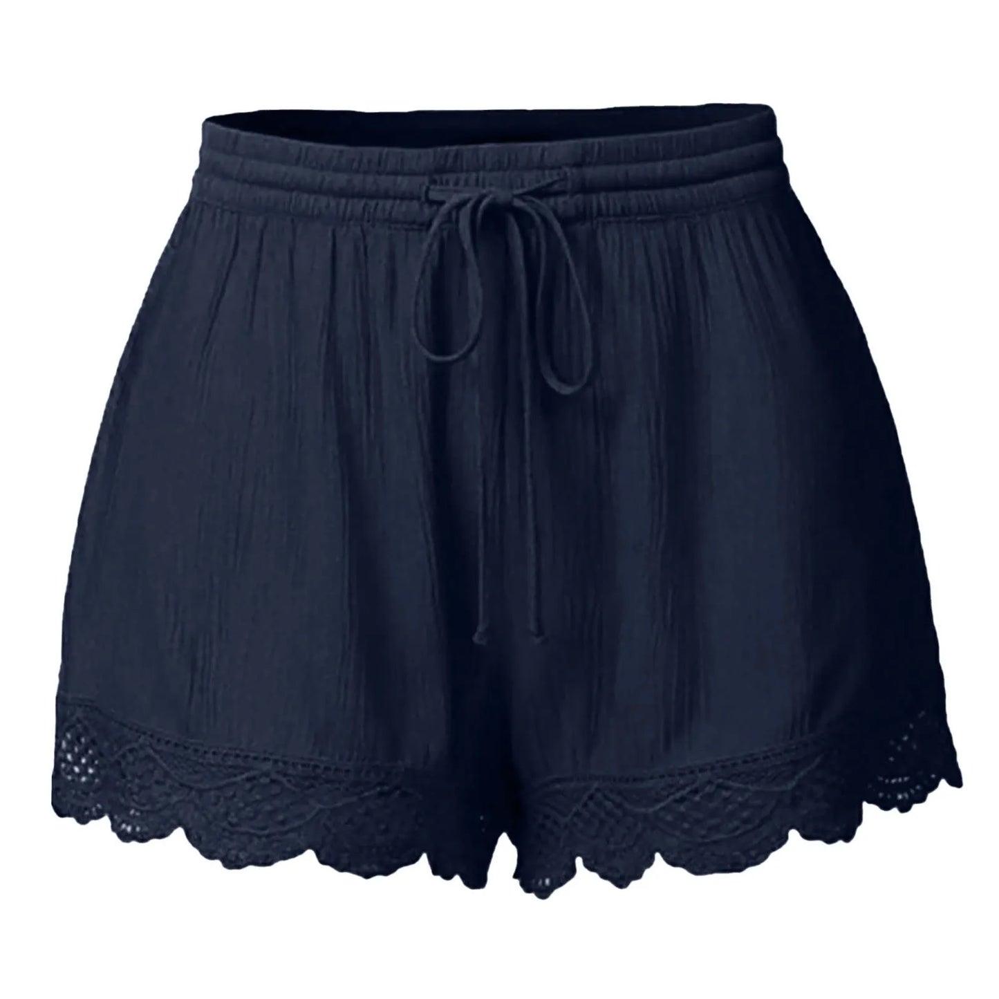Ruffle Hem Casual Shorts for Women with Drawstring Closure