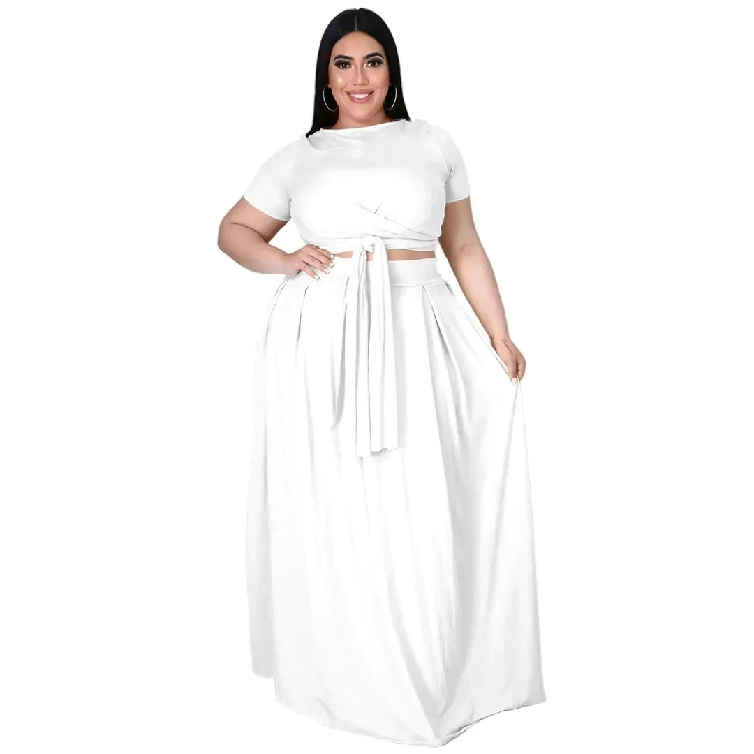 Stylish Plus Size Women's Two-Piece Skirt and Top Set