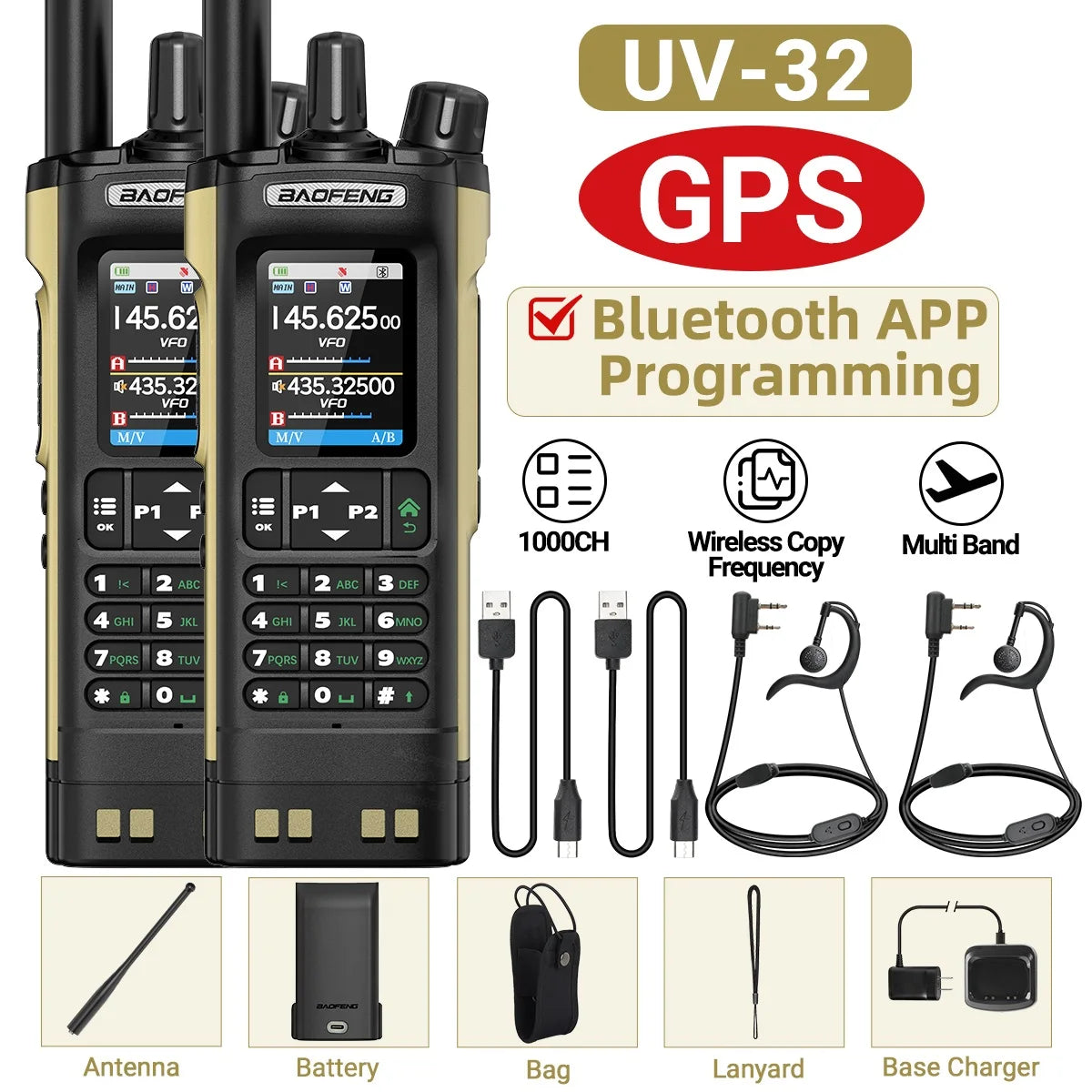 Baofeng UV32 10W Multi Band Walkie Talkie With GPS Tech