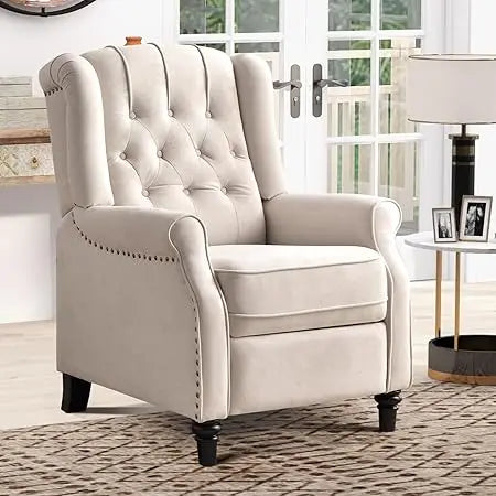 Push Back Recliner Chair Fabric Wingback Armchair Rivet
