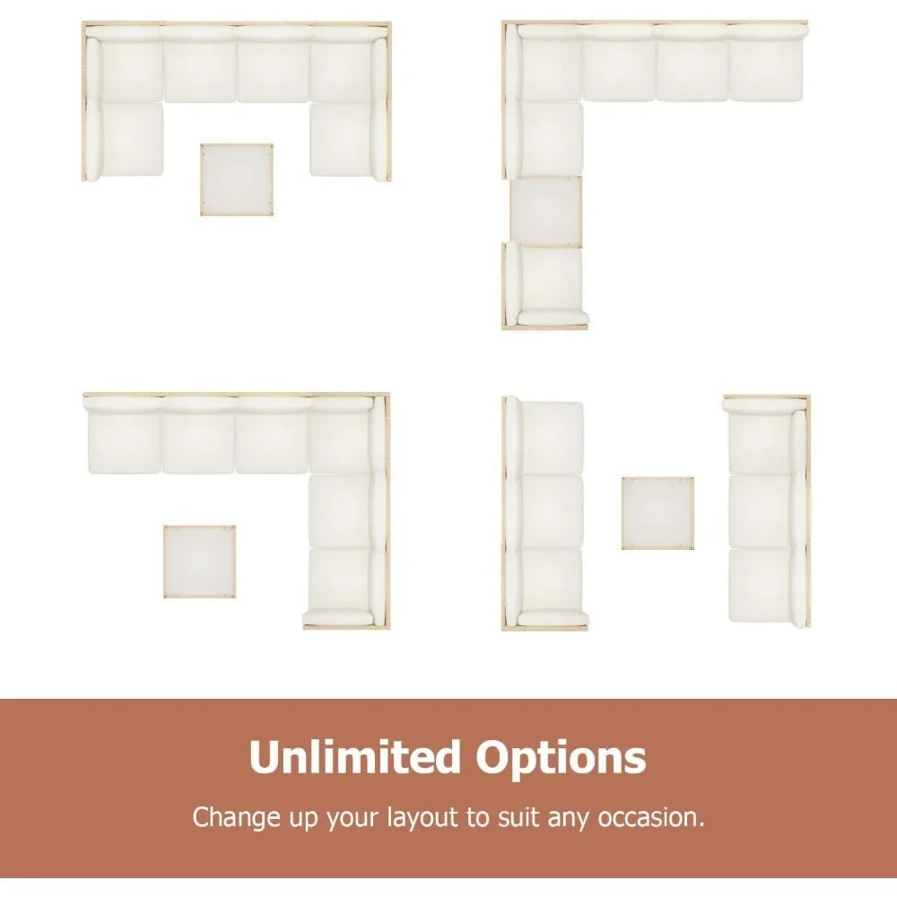 7 Piece Outdoor Patio Furniture Set Wicker Couch Set with Glass Table and Cushions