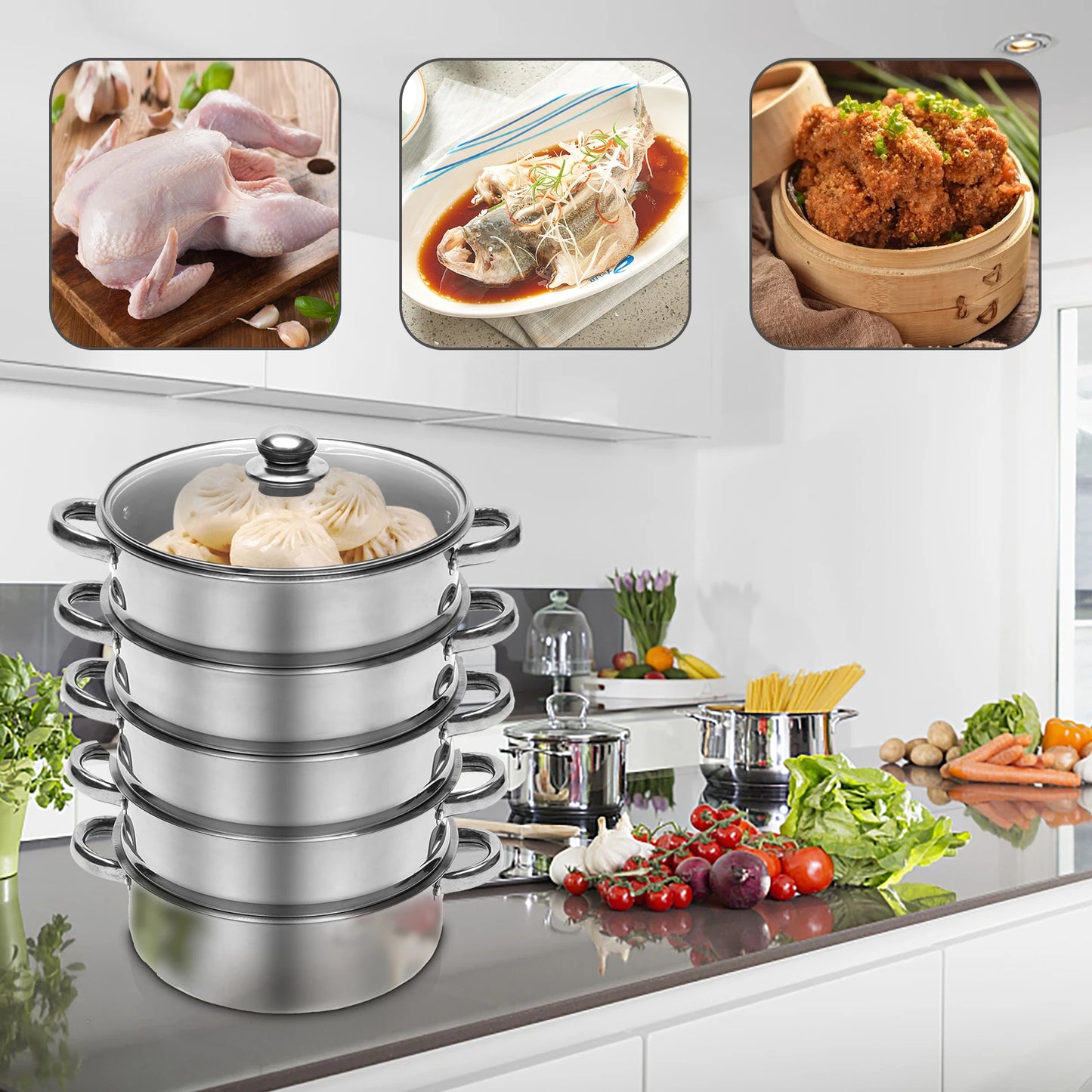 Multi-Function Stainless Steel Steamer for Versatile Cooking