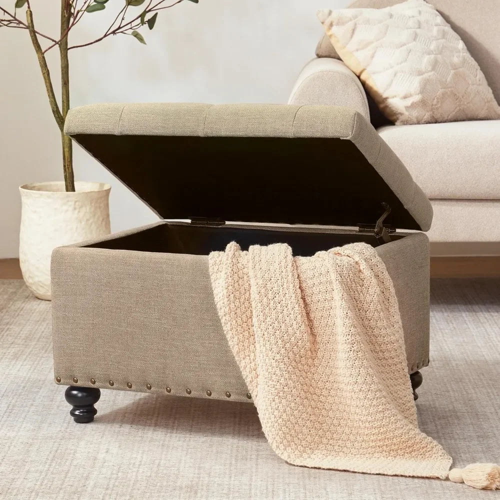 HUANZHUANG Upholstered Storage Ottoman With Button Tufting