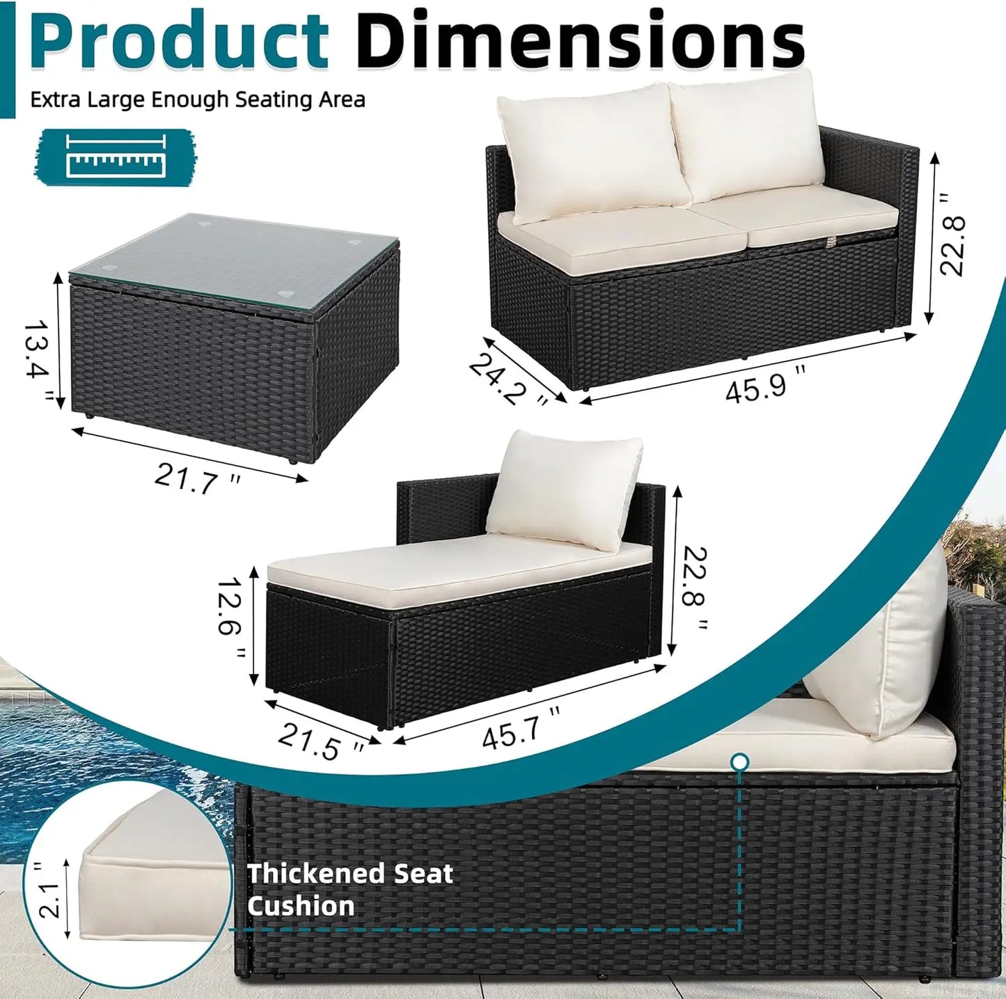 All Weather Outdoor PE Rattan Patio Conversation Sofa Set 3 Piece with Glass Coffee Table Garden Furniture Sets