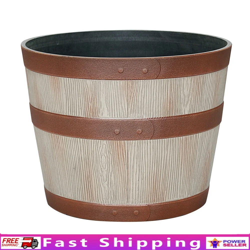 Whiskey Barrel Resin Planter for Indoor and Outdoor Use