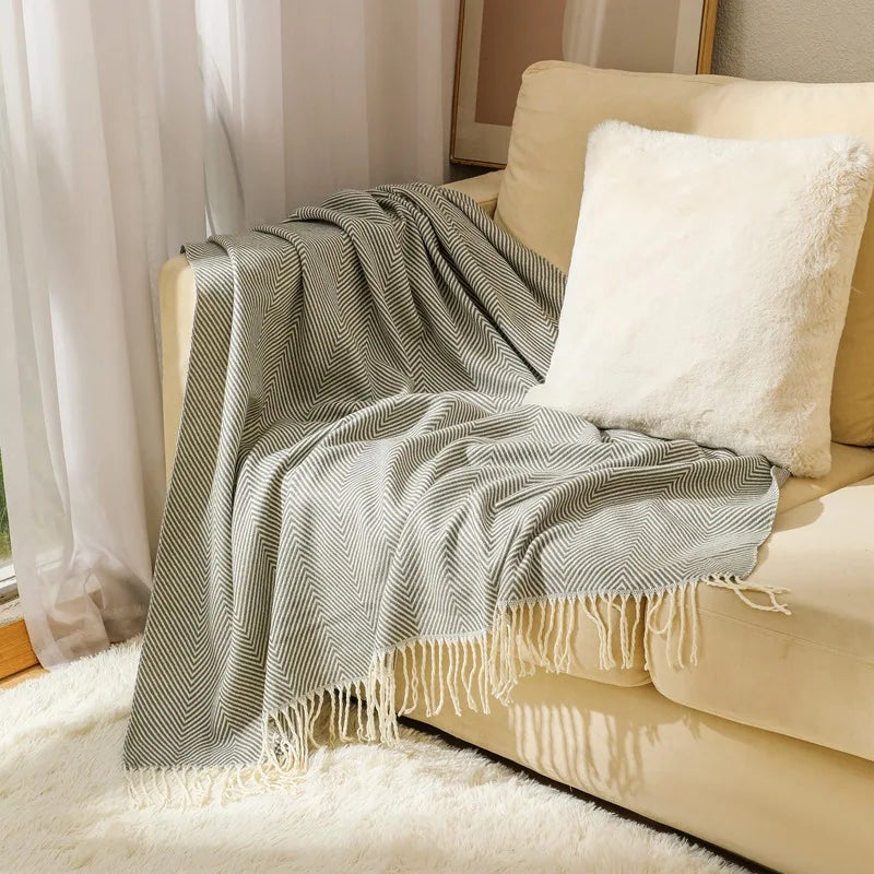 Nordic Stripes Throw Blanket Sofa Cover Bed End Towel Bedroom Decoration Leisure Soft Shawl Warm Boho Decor Bedspread