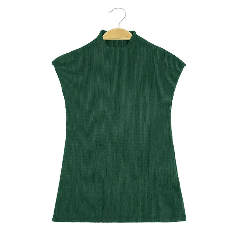 YUDXCN Women Pleated Top with Stand Up Collar