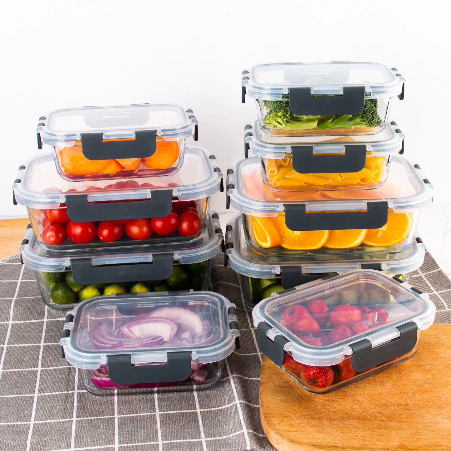 8 Piece Glass Food Storage Containers Set BPA Free Leakproof Microwave and Oven Safe Borosilicate Glass Lock Lid