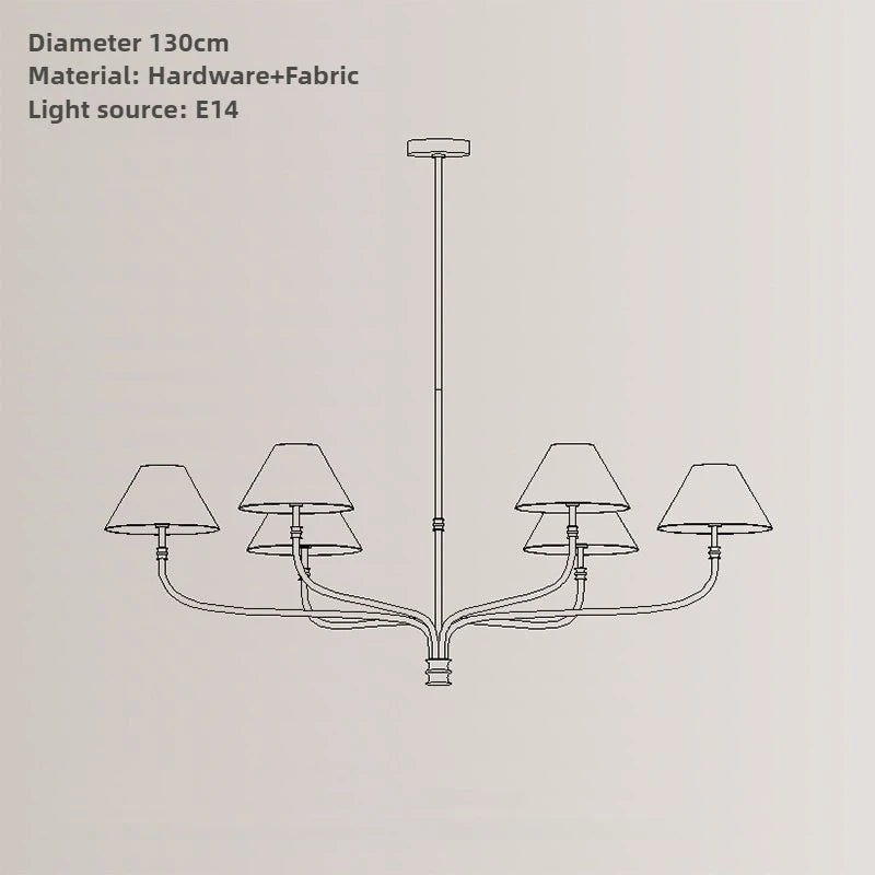 Collins Round Chandelier Fabric Branch Lamp Minimalist French Decorative Pendant Light for Hall Bedroom Study Rustic Hanging Light