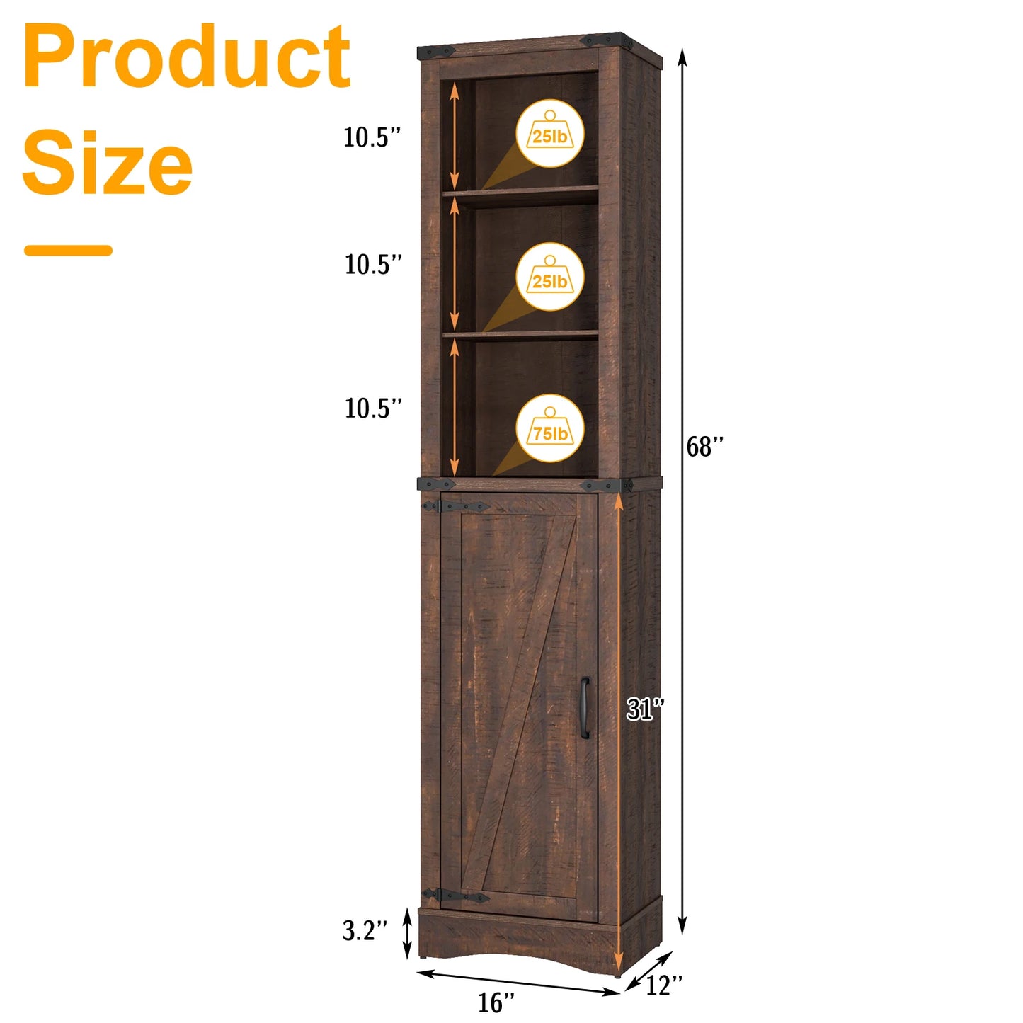 QiaoShiRen Farmhouse Linen Tower Cabinet With Barn Door