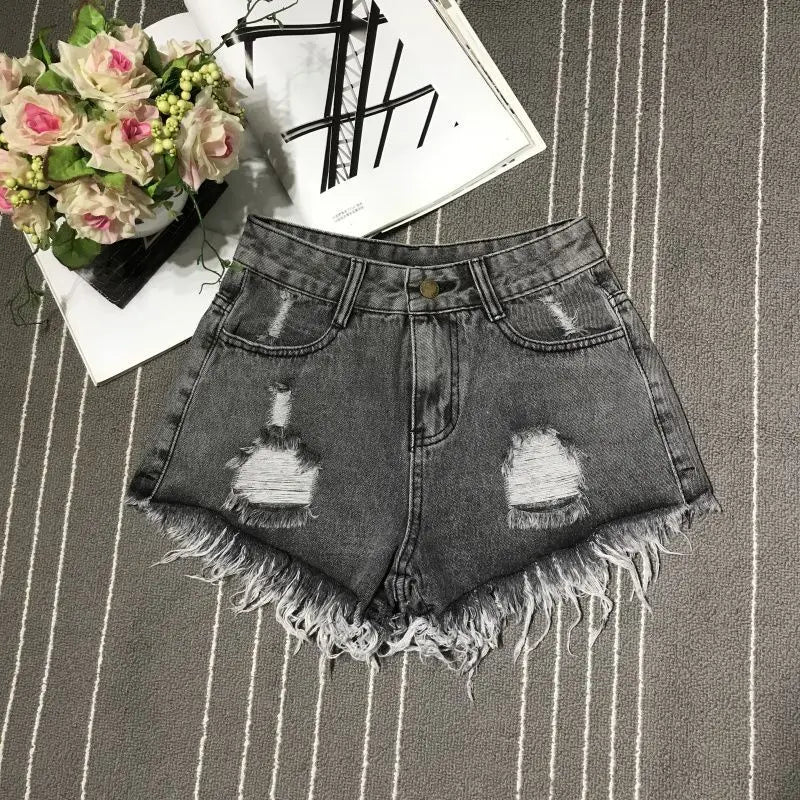 CN Guangdong High Waist Hollow Out Denim Shorts Women